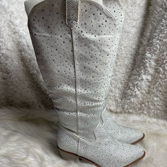 Pierre Dumas Wild Ones Glamour White textile Rhinestone Cowgirl Boots SZ10 - Picture 2 of 13